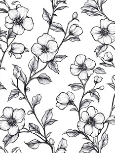 黑白花卉图案无缝背景图
