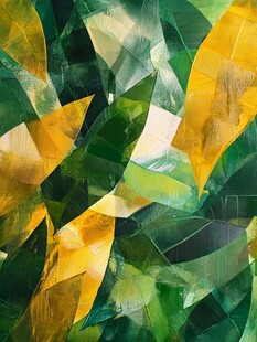 抽象黄绿几何叶片艺术画