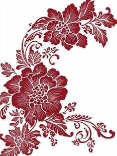 中式古典红色花卉边角图案