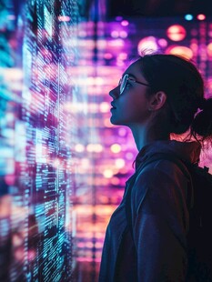 科技女性凝视数字光影