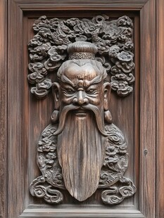 中式木雕门神头像