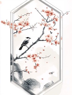 中式花鸟图 梅枝栖鹊