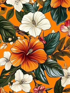 橙色背景花卉图案设计