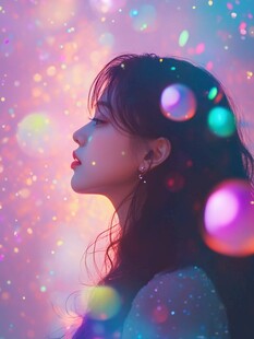 梦幻女孩置身绚烂光影中