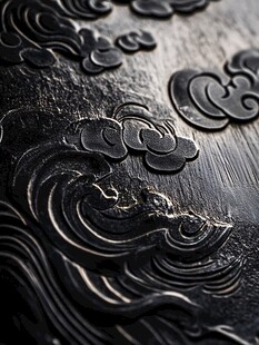 中式云纹波浪雕刻细节