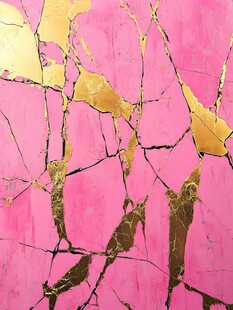 粉色背景上的金色裂纹纹理