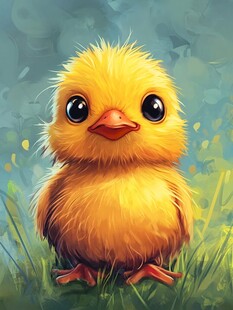 可爱小黄鸡站立在绿草地上