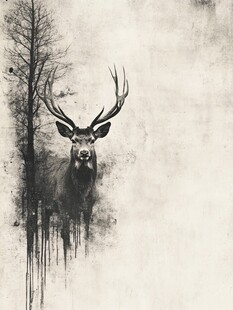 水墨风格的雄鹿形象