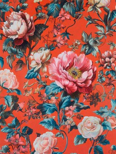 橘底繁花复古花卉图案