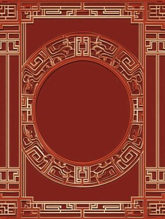 中式古典红底几何边框图案