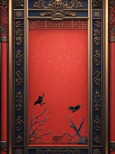 中式红墙飞鸟古典装饰画