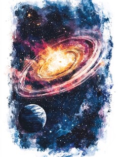 水彩绘就的梦幻星系景象