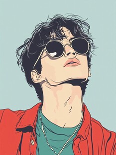 戴墨镜的时尚红衣男子