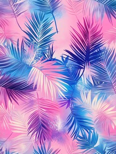 梦幻渐变棕榈叶背景图案