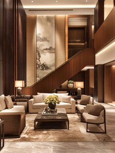 中式奢华挑空客厅设计