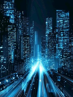 未来都市夜景与光轨