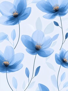 蓝色花卉清新图案背景