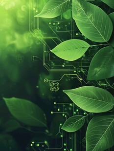 绿叶与科技元素融合画面