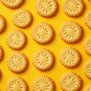 黄色背景上的美味圆形饼干