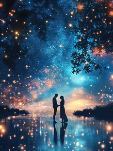 浪漫星空下的情侣剪影