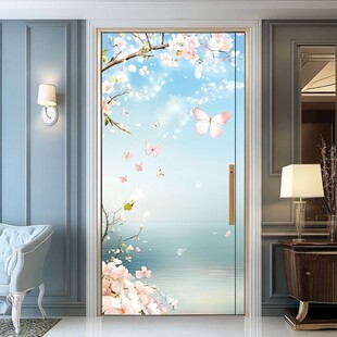 春日樱花蝴蝶入户门壁画