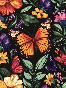 蝴蝶花卉绚丽图案背景