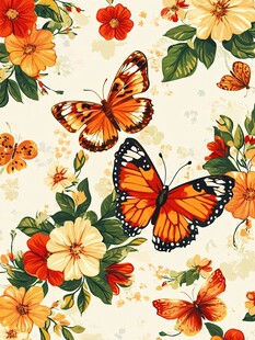 蝴蝶花卉浪漫图案背景