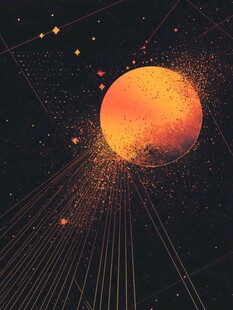 梦幻橙色星球宇宙射线图景