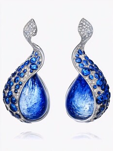 璀璨蓝宝银耳坠