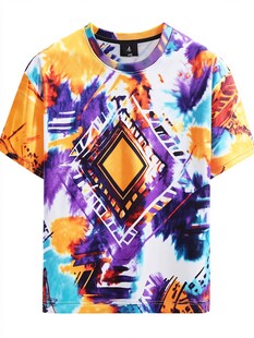 多彩几何印花短袖T恤