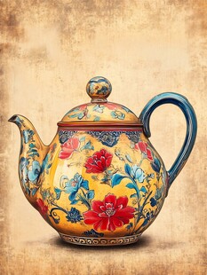 复古风中式花卉纹精美茶壶