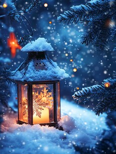 雪夜中的温馨圣诞风灯笼