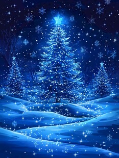 梦幻蓝色圣诞雪景圣诞树