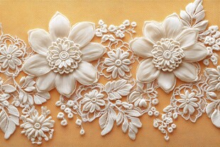 精美白色立体花卉刺绣花边
