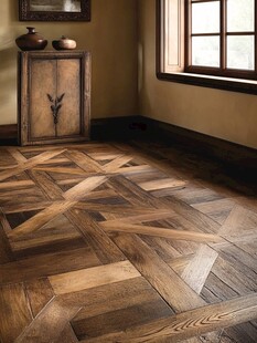 复古拼花木地板室内一角