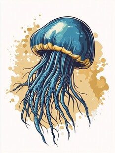 梦幻蓝色水母插画