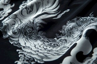中式黑白龙凤纹理织物