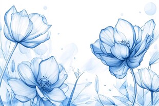 蓝调花卉插画背景图