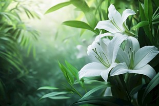 清幽百合绽于翠绿间