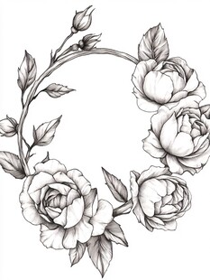 手绘花卉环形装饰图案