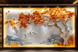 金秋祥瑞树 飞鸟伴山川