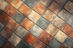 复古拼色瓷砖地面特写