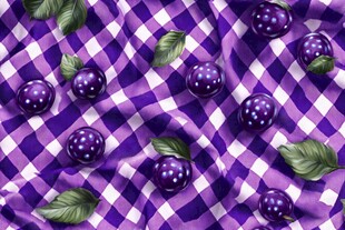 紫格布上的圆润紫果与绿叶