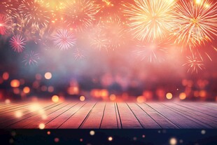 绚丽烟花下的梦幻木质场景