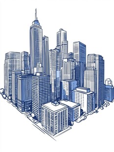 都市高楼建筑手绘插画