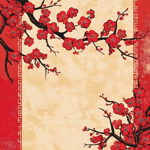 中式红梅边框复古背景图