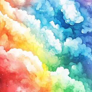 梦幻多彩水彩云朵背景图