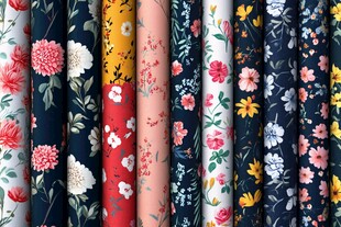 多彩花卉图案布料展示