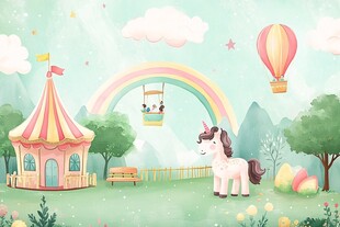 梦幻童话乐园中的可爱独角兽