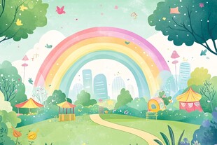 梦幻彩虹下的欢乐户外场景